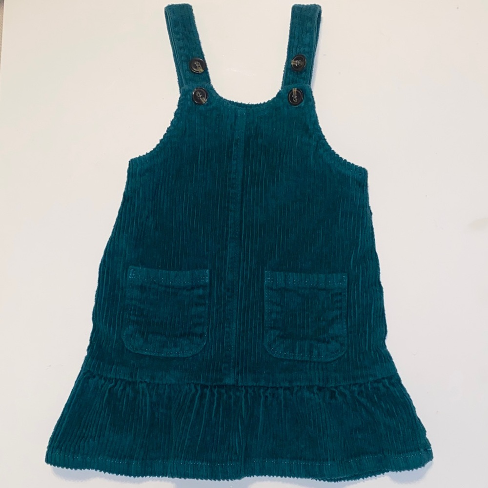Fairycore Teal Corduroy Ruffle Hem Overall Jumper Dress Size 3T